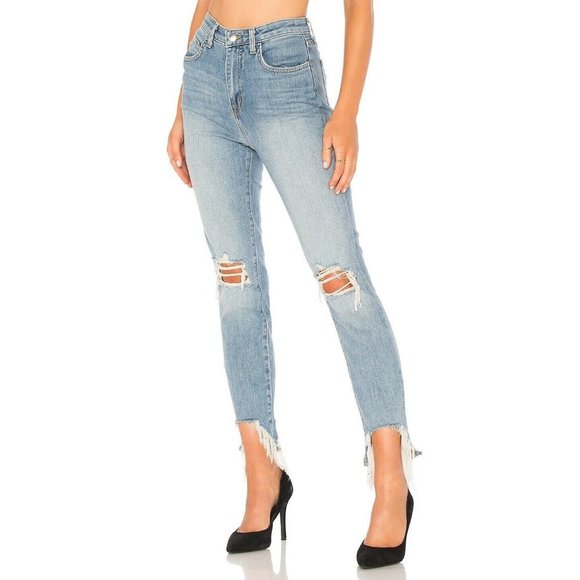 L'agence Highline High Rise Skinny Jeans Distressed Hem Desert Light Wash 25